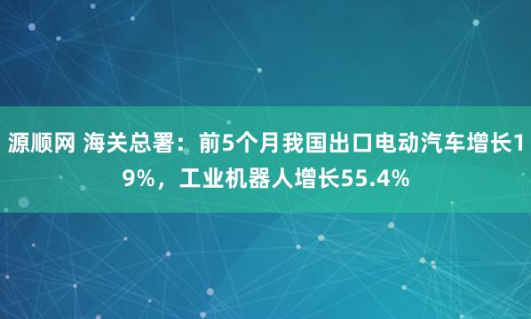 源顺网 海关总署：前5个月我国出口电动汽车增长19%，工业机器人增长55.4%